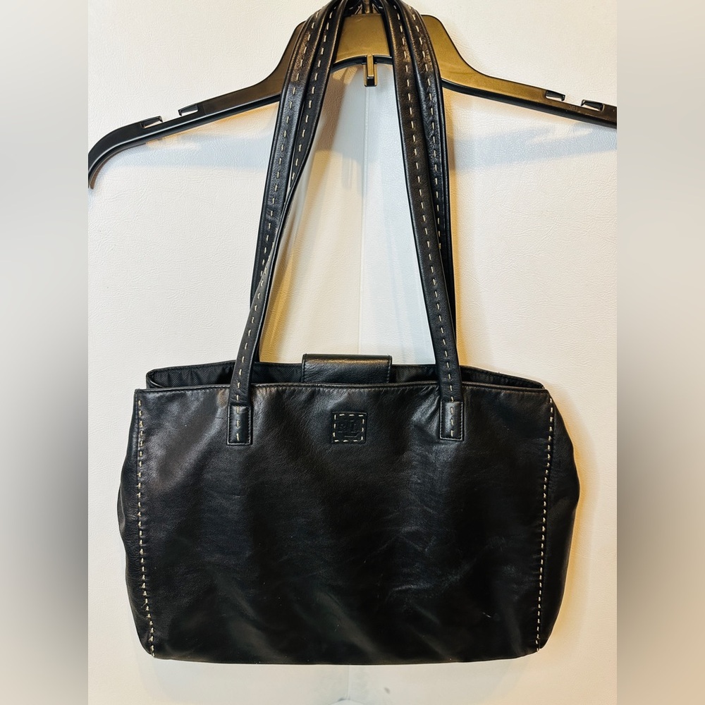 Vintage Lauren By Ralph Lauren Black Leather
Shoulder Bag W Contrasting Stitch